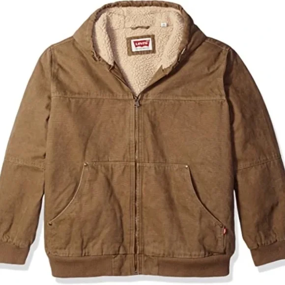 Levi’s Sherpa lined Workwear Brown Washed Canvas Outdoor winter Bomber Jacket XL - Picture 4 of 16